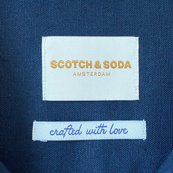 Scotch & Soda Amsterdam Mens Linen Blend Navy Button Up Shirt Sz L Short Sleeve - Picture 4 of 11